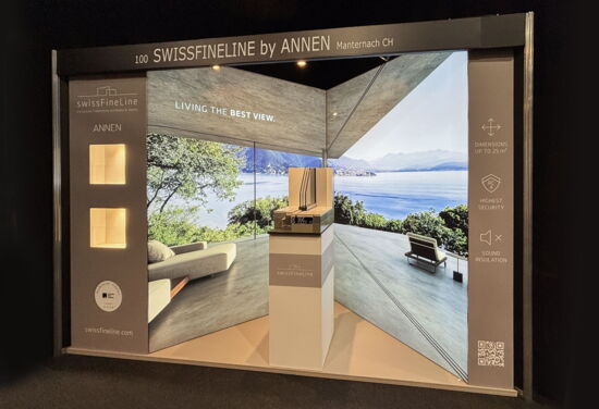 Messestand SwissFineLine Architekt@work MuellerMessebau 2026 1